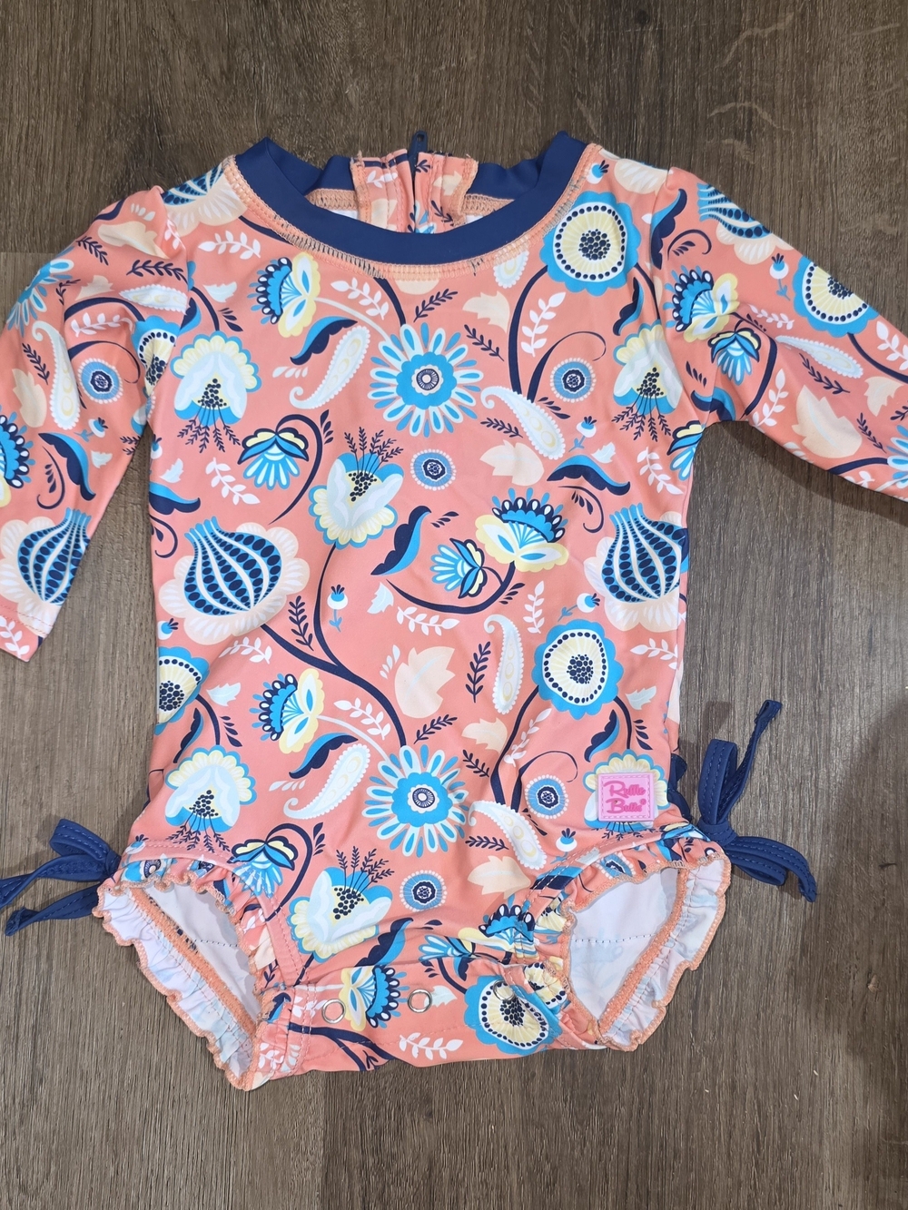 Ruffle Butts Coral Floral Long-Sleeve One-Piece Swimsuit